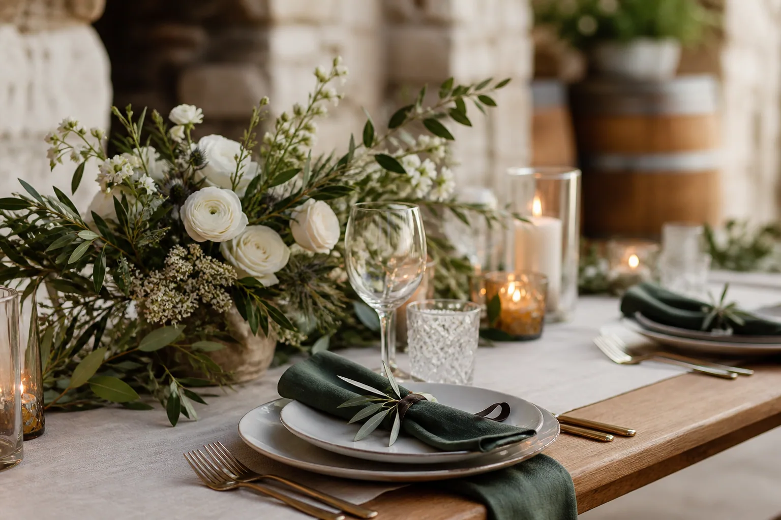 Table setting and stemware in the Barrel Cellar
